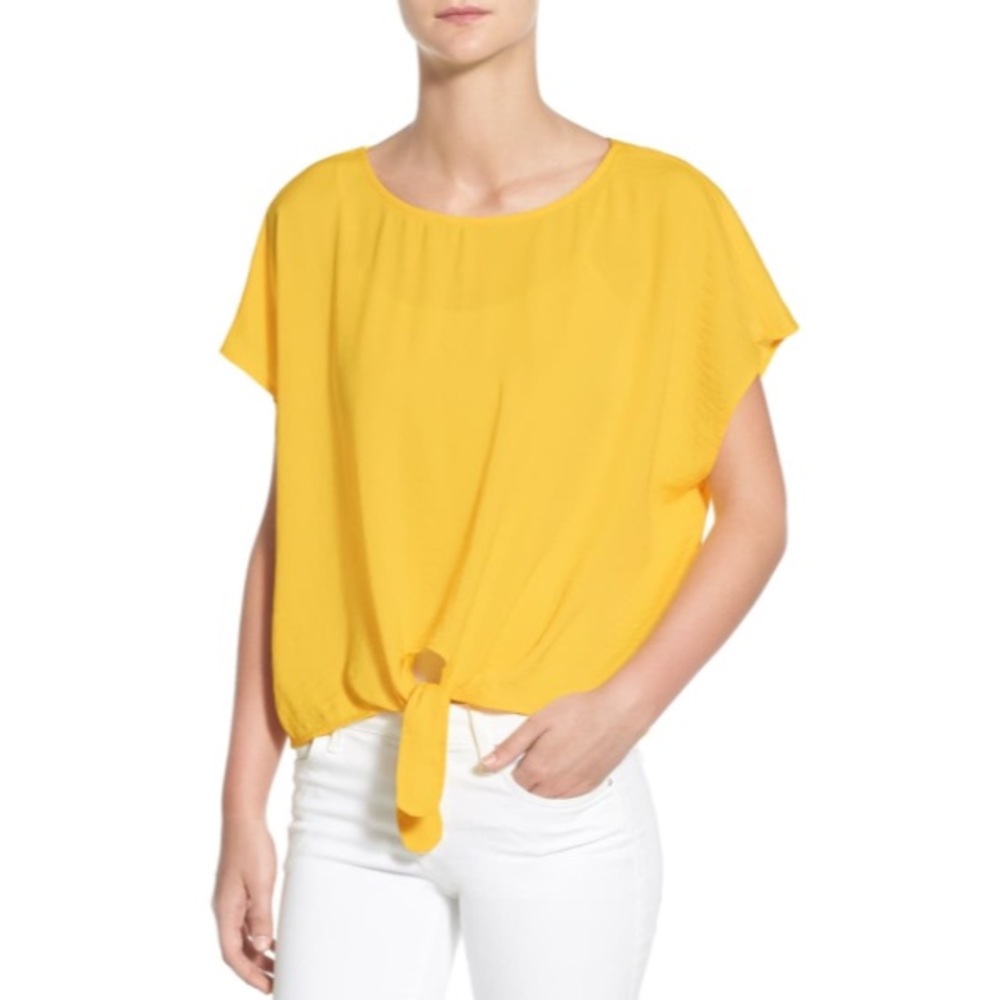 Catherine Malandrino Yellow Drew Front Tie Top Size Medium